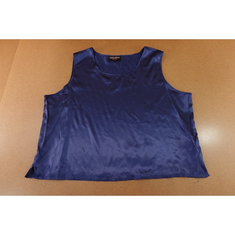 Terramina Womens Size 20 Navy Blue Satin Sleeveless Round Neck Shell Top New